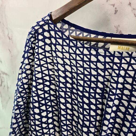 Anthropologie Dress Womens XS Royal Cobalt Blue White Maeve Batwing Midi Gemma - Picture 2 of 15